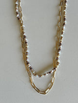 Earth Tone Beads & Gold Chain Layered Necklace