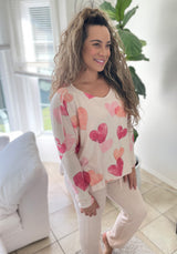 Pink Hearts Soft Hacci Flowy Sweater Top