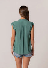 Seaglass Green Flutter Sleeve Button Down Blouse by Lovestitch