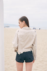 Bone Soft Denim Distressed Crop Jacket
