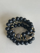 Matte Black & Gold Set if 3 Stretch Beaded Bracelets