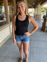 Everyday Black Scoop Neck W/Racerback Tank Top by Lovestitch