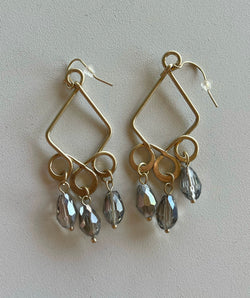 Glass Stones W/Gold Design Chandelier Earrings