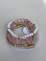 Pink & White Set of 4 Stretch Beaded Bracelets