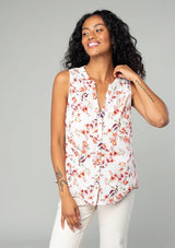 Floral Mandarin Button Down Sleeveless Top by Lovestitch