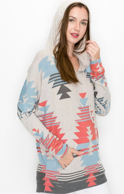 Aztec Lightweight Soft Poncho Hoodie