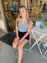 Ash Blue V-Neck Double Layered Tank Top