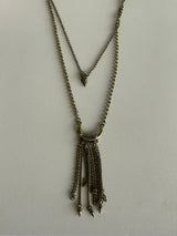 Viking Long Antique Gold 2 Layer Necklace w/Arrow & Half Moon