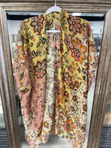 Yellow & Pink Flower Print OS Kimono