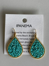 Ipanema Handmade in Brazil Turquoise Seed Bead Teardrop Earrings