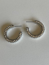 Silver Rhinestone Small C Hoop Earrings