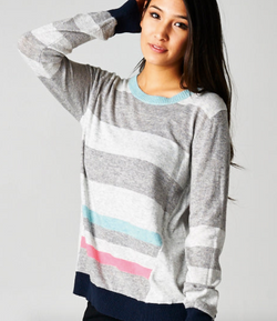 Grey, Blue & Pink Colorblock Lightweight Sweater by Lovestitch