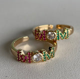 Mom Gold Filled Rhinestone Adjustable Ring