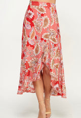 Pink Paisley Asymmetrical Skirt w/Ruffle Hem & Elastic Waistband