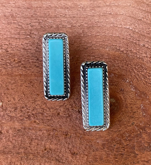 Antique Silver & Turquoise Rectangle Post Earrings