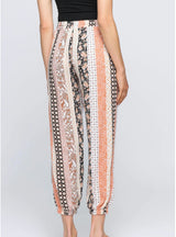 Black & Coral Patchwork Jogger Pants W/Drawstring Waist Tie & Pockets