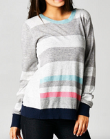 Grey, Blue & Pink Colorblock Lightweight Sweater by Lovestitch