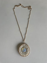 Boho Long Gold Opal Necklace w/Glass Seed Beaded Pendant