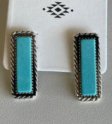 Antique Silver & Turquoise Rectangle Post Earrings