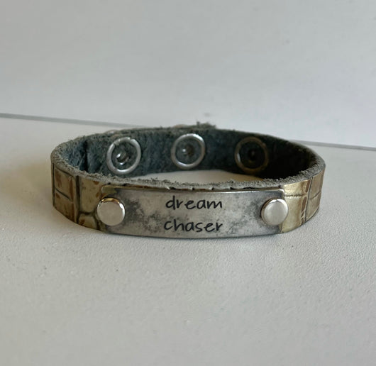 Dream Chaser Textured Pewter Snap Closure Bracelet