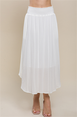 White Midi Skirt w/Smocked Waist, Lining & Pockets