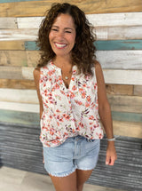 Floral Mandarin Button Down Sleeveless Top by Lovestitch