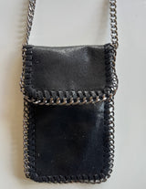 Black Soft Faux Suede Crossbody Purse with Fold Over Snap Closure, Outside Pocket & Gun Metal Chain
