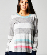 Grey, Blue & Pink Colorblock Lightweight Sweater by Lovestitch