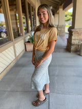 Light Blue Daisy Print Midi Pencil Skirt