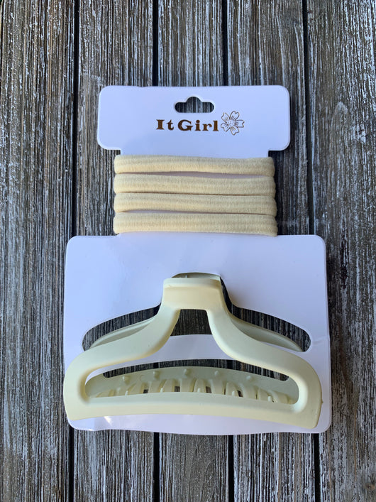 It Girl Cream Hair Claw Clip & 4 Hair Ties