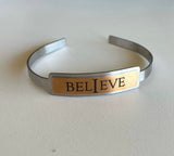 Believe Silver & Gold Cuff Inspirational Bracelet