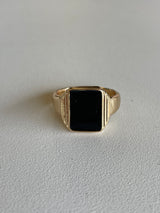 Gold Ring w/Rectangle Black Stone -Size 6