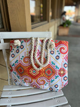 Madrid Colorful Print Tote Bag w/Zipper & Pocket