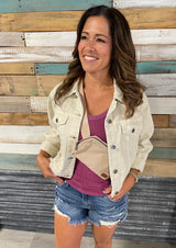 Bone Soft Denim Distressed Crop Jacket