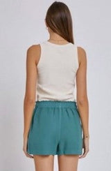 Jade Relaxed Linen Shorts W/Pockets & Elastic Waistband
