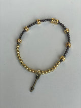 Navy & Gold Set of 2 w/Arrow Charm Handmade Beaded Bracelet