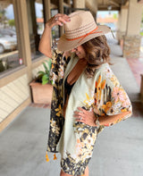 Paradise In Jungle Flower & Bird Print OS Kimono