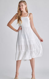 White Tiered Tank Midi Dress w/Lining & Adjustable Straps