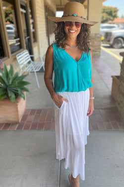White Midi Skirt w/Smocked Waist, Lining & Pockets