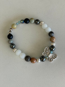 Butterfly Charm & Natural Handmade Beaded Bracelet