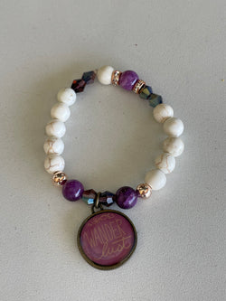 Wander Lust Charm White & Purple Handmade Beaded Bracelet