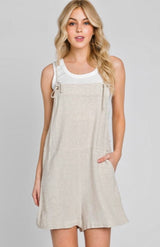 Oatmeal Overall Linen Jumper w/Adjustable Tie Straps & Pockets
