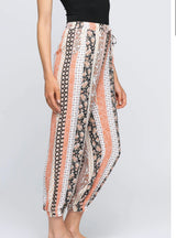 Black & Coral Patchwork Jogger Pants W/Drawstring Waist Tie & Pockets