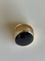 Gold Ring w/Large Oval Black Stone -Size 7