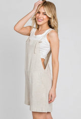 Oatmeal Overall Linen Jumper w/Adjustable Tie Straps & Pockets