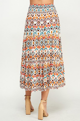 Multi-Color Boho Print Maxi Skirt W/Smocked Waist and Lining