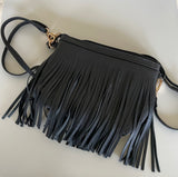Black Small Fringe Crossbody Purse & Wristlet Strap