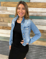 Light Blue Distressed Regular Stretch Fit Denim Jacket w/Pockets
