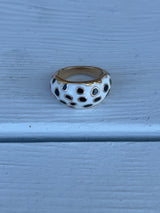 Spotted White, Gold and Black Statement Ring
