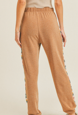 Caramel Color Blend Side Detail Soft Jogger Pants w/Elastic Waist